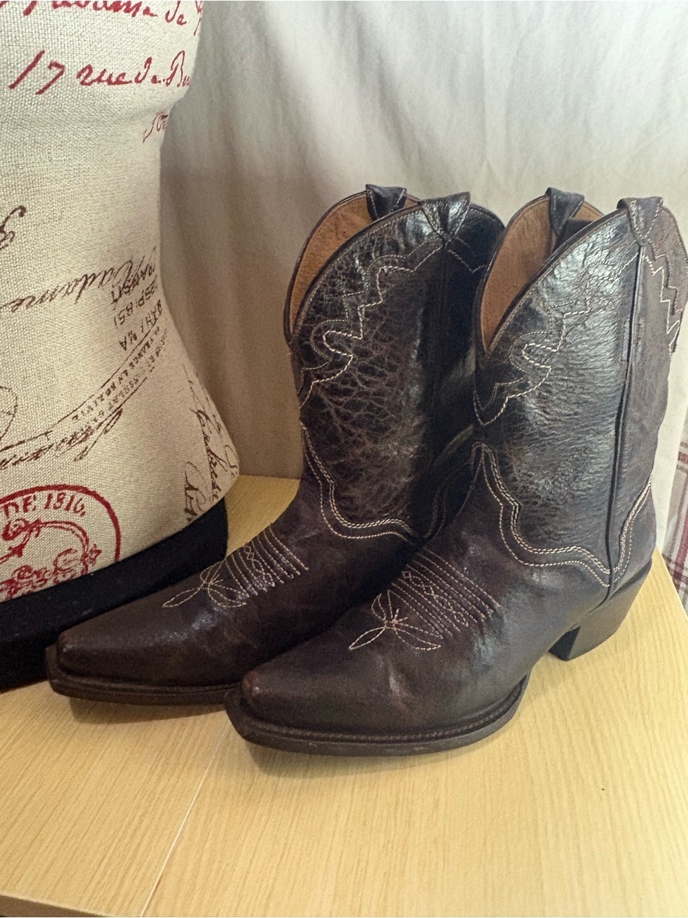 JB Dillion Brown Leather Cowboy Boots. Snip Tor. Mid-calf. Size 8.5